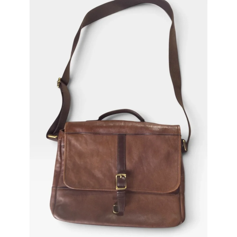 Fossil Evan Commuter Brown Leather Messenger Bag Laptop Briefcase Crossbody